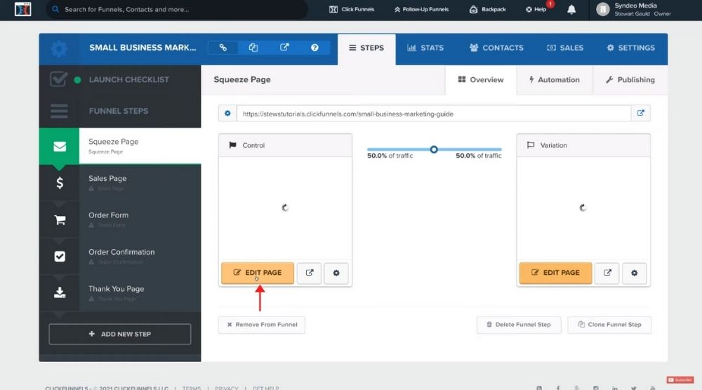 ActiveCampaign vs ClickFunnels: ClickFunnels Funnel Management Interface